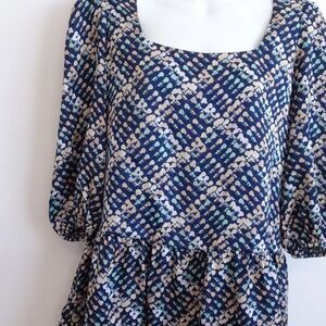 heartloom navy teal pink print baby doll drop skirt shift dress Sz XS NWOT 145